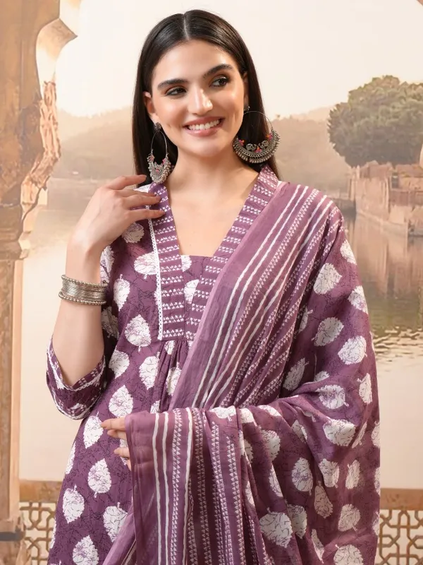 Vishudh Women Maroon Printed Kurta With Trouser And Dupatta