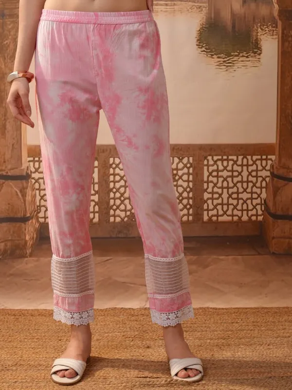 Vishudh Women Pink Embroidered Kurta With Trousers & Dupatta