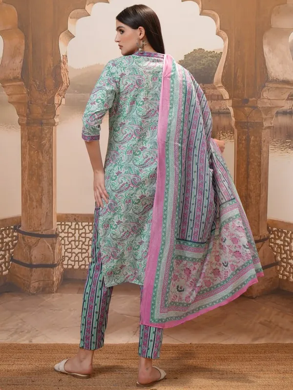 Vishudh Women Green Printed Kurta With Trousers & Dupatta