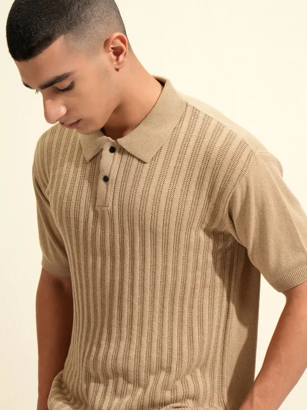 Highlander Men Brown Solid Polo Collar T-Shirt