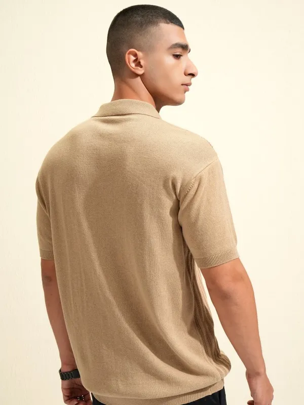 Highlander Men Brown Solid Polo Collar T-Shirt