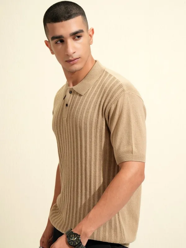 Highlander Men Brown Solid Polo Collar T-Shirt