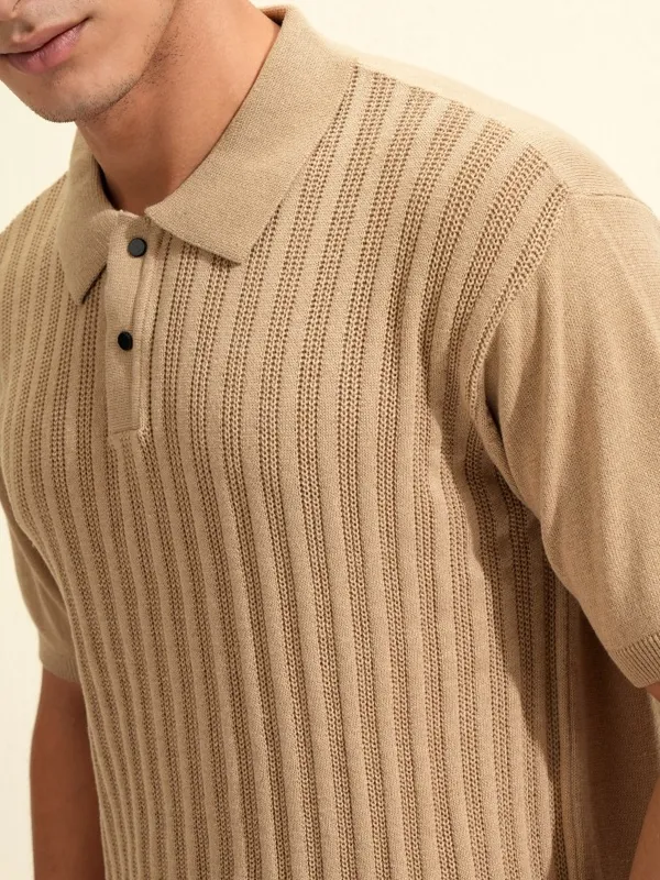 Highlander Men Brown Solid Polo Collar T-Shirt