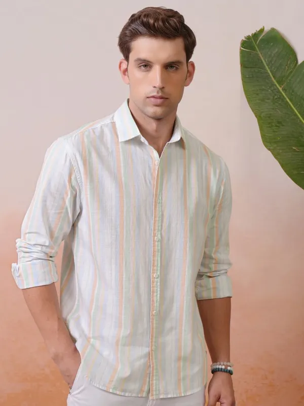 Locomotive Premium Men Multi Color Striped Relaxed Shirt