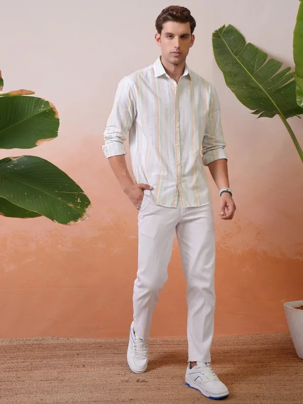 Locomotive Premium Men Multi Color Striped Relaxed Shirt
