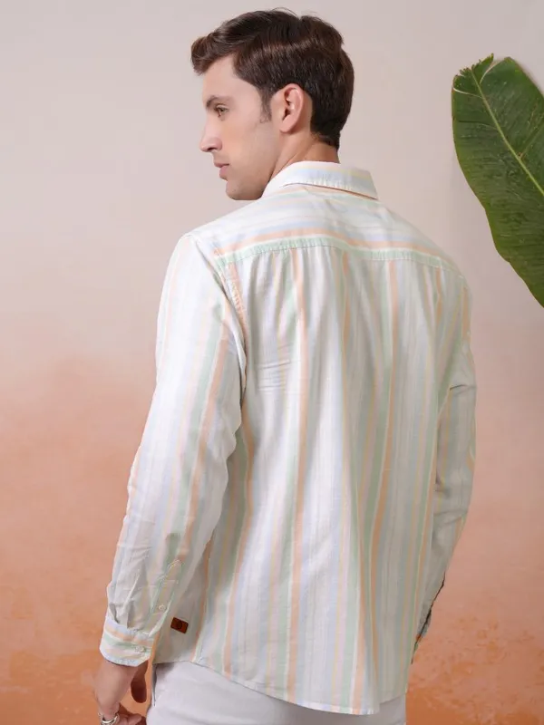 Locomotive Premium Men Multi Color Striped Relaxed Shirt