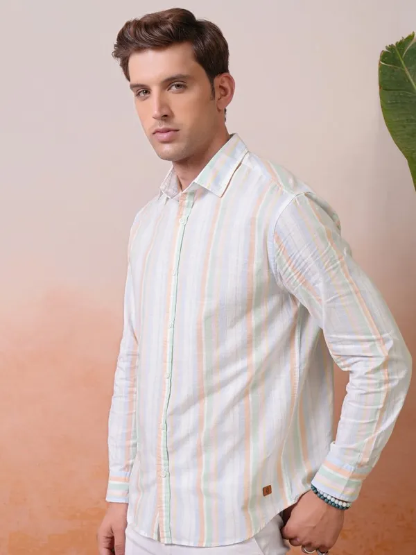 Locomotive Premium Men Multi Color Striped Relaxed Shirt
