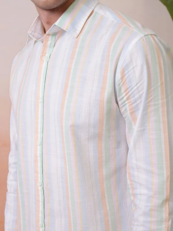 Locomotive Premium Men Multi Color Striped Relaxed Shirt