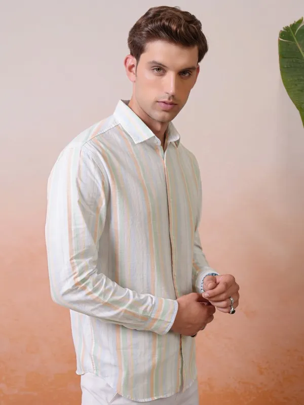 Locomotive Premium Men Multi Color Striped Relaxed Shirt