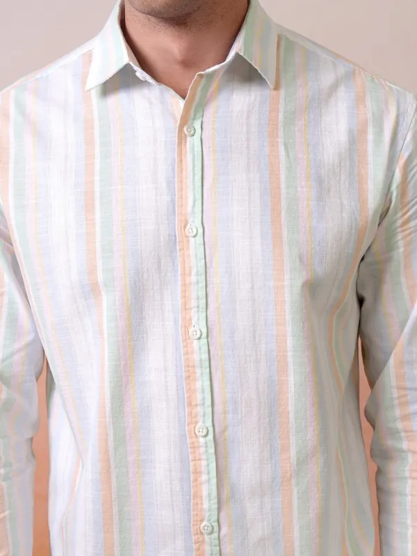 Locomotive Premium Men Multi Color Striped Relaxed Shirt