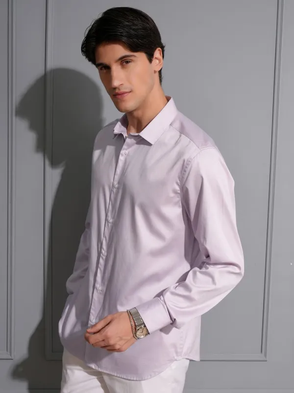 Locomotive Men Mauve Solid Slim Fit Casual Shirt