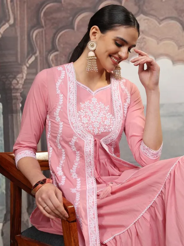 Vishudh Women Pink Embroidered Maxi Dress