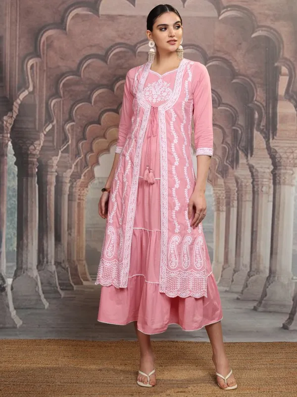 Vishudh Women Pink Embroidered Maxi Dress