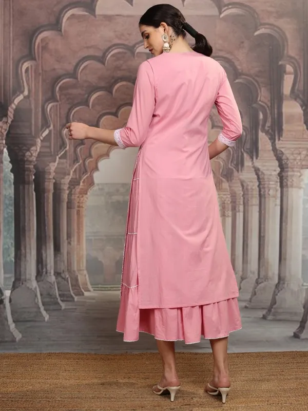 Vishudh Women Pink Embroidered Maxi Dress