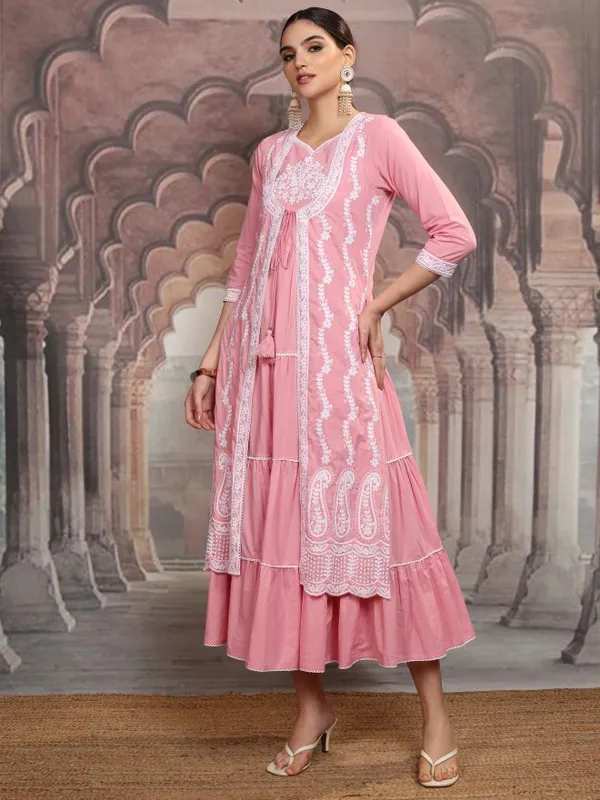 Vishudh Women Pink Embroidered Maxi Dress