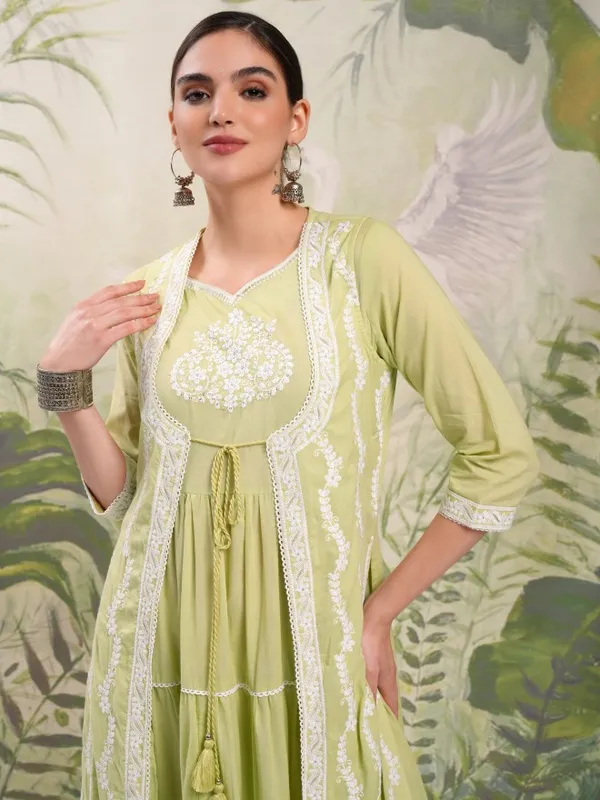 Vishudh Women Green Embroidered Maxi Dress