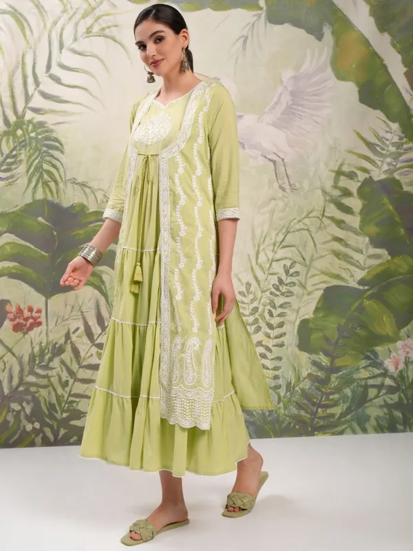 Vishudh Women Green Embroidered Maxi Dress