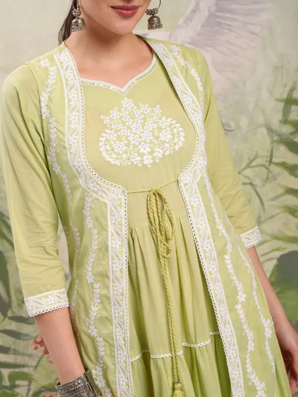 Vishudh Women Green Embroidered Maxi Dress