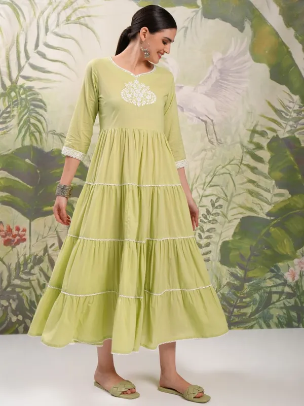 Vishudh Women Green Embroidered Maxi Dress