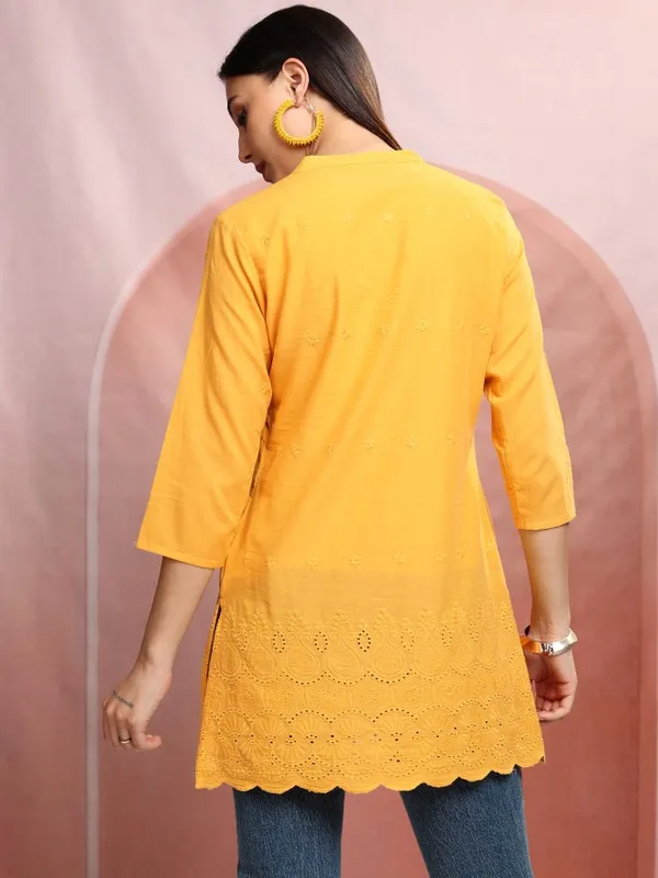 Vishudh Women Mustard Embroidered Tunic