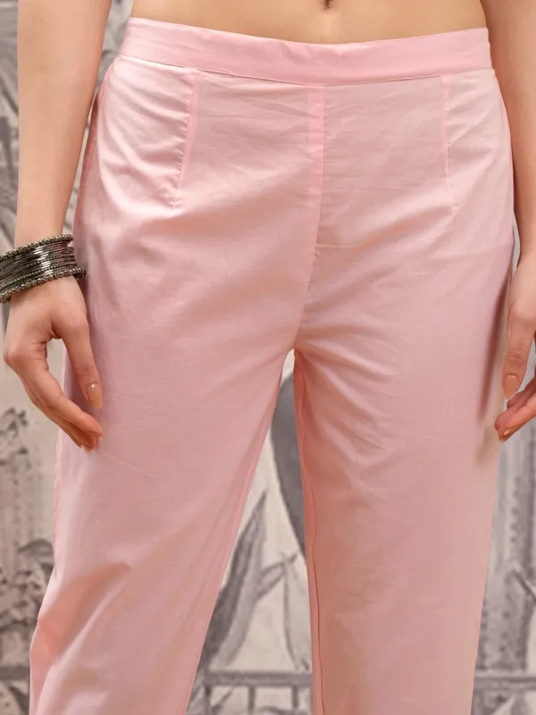 Vishudh Women Pink Embroidered Kurta With Trousers And Dupatta