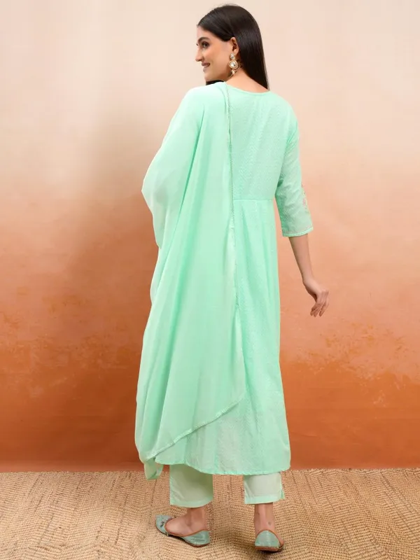 Vishudh Women Green Embroidered Kurta With Trousers And Dupatta