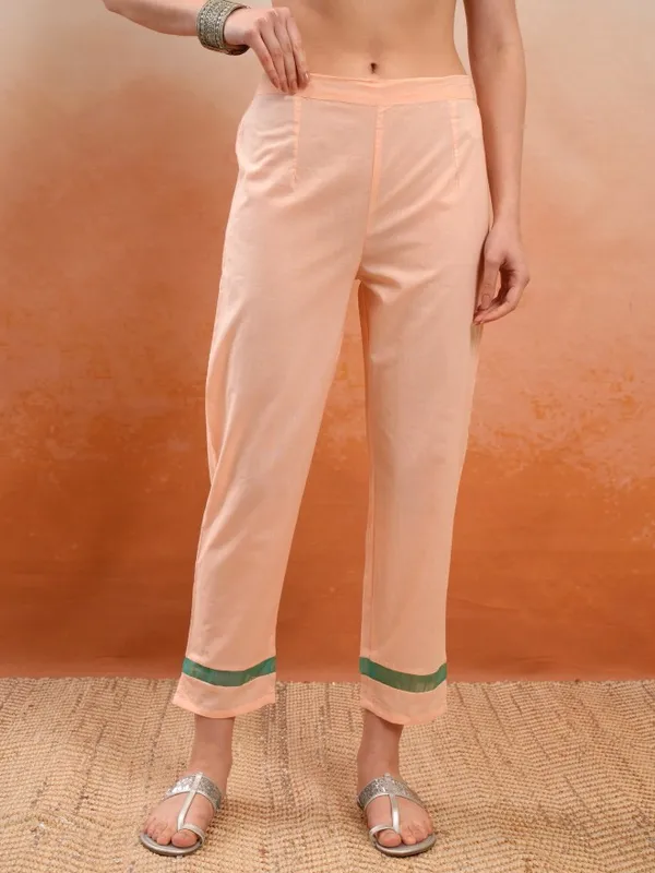 Vishudh Women Peach Embroidered Kurta With Trousers And Dupatta