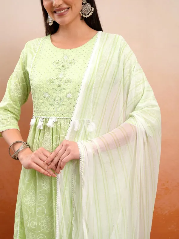 Vishudh Women Green Printed Kurta With Trousers And Dupatta
