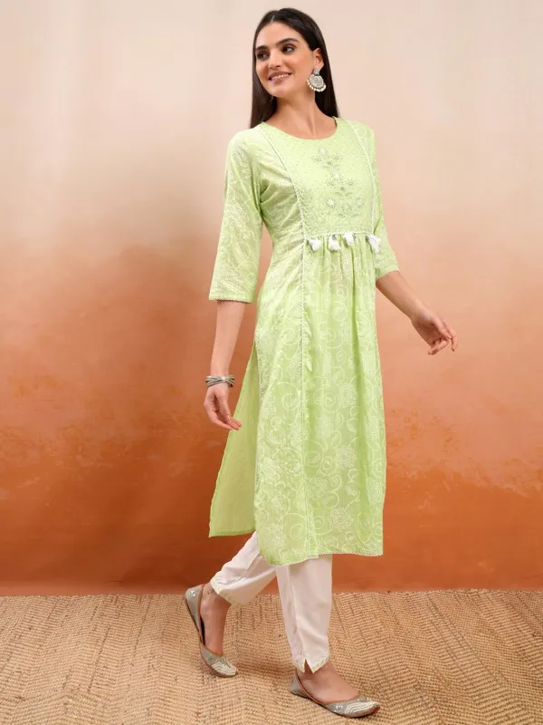 Vishudh Women Green Printed Kurta With Trousers And Dupatta
