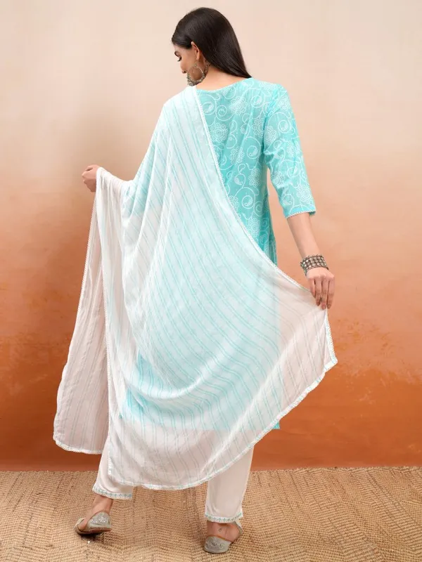 Vishudh Women Blue Embroidered Kurta With Trouser And Dupatta