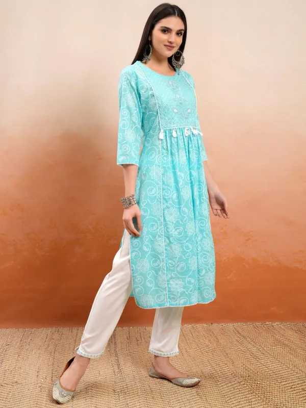 Vishudh Women Blue Embroidered Kurta With Trouser And Dupatta