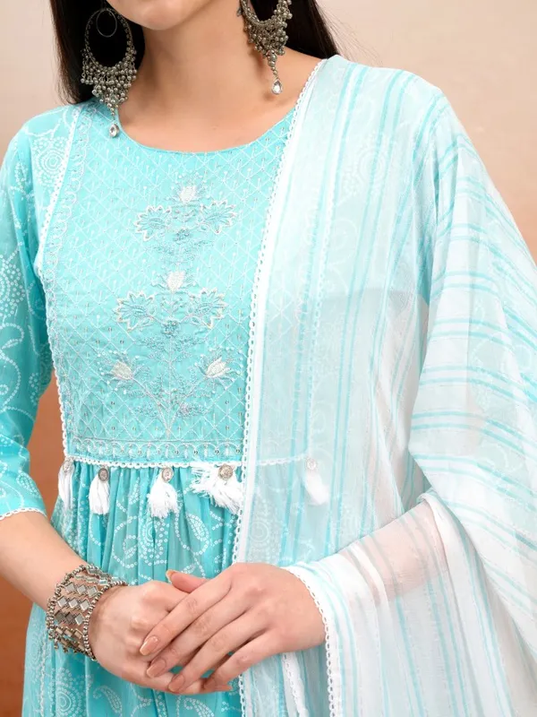Vishudh Women Blue Embroidered Kurta With Trouser And Dupatta