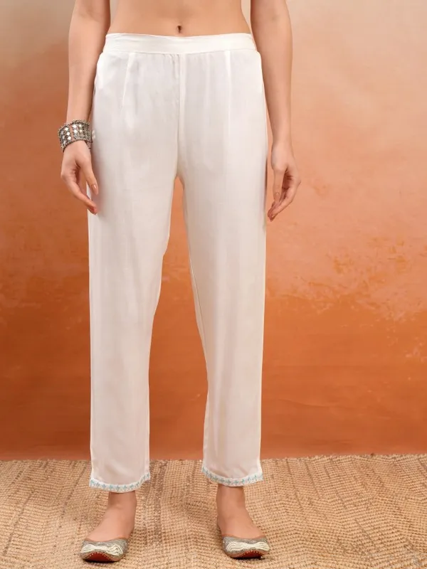 Vishudh Women Blue Embroidered Kurta With Trouser And Dupatta