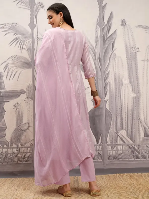 Vishudh Women Mauve Embroidered Kurta With Trousers And Dupatta