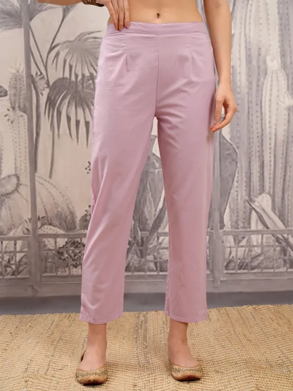 Vishudh Women Mauve Embroidered Kurta With Trouser And Dupatta