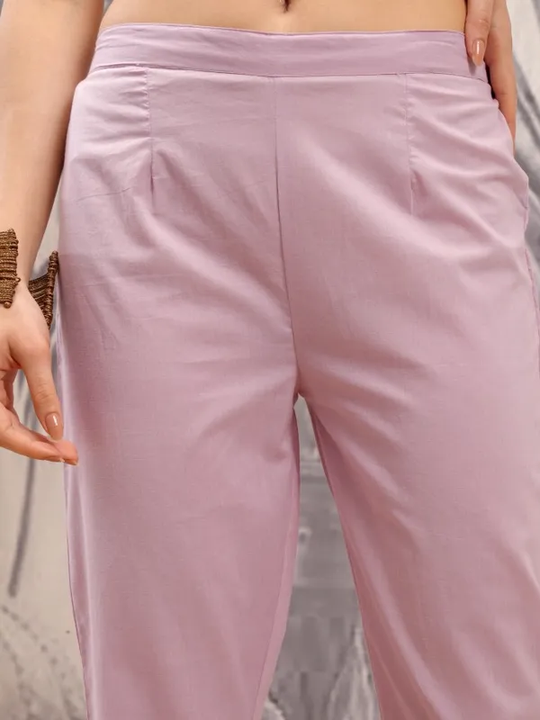 Vishudh Women Mauve Embroidered Kurta With Trouser And Dupatta