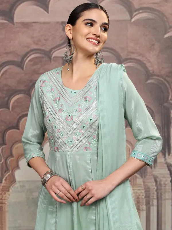 Vishudh Women Green Women Kurta With Trousers And Dupatta