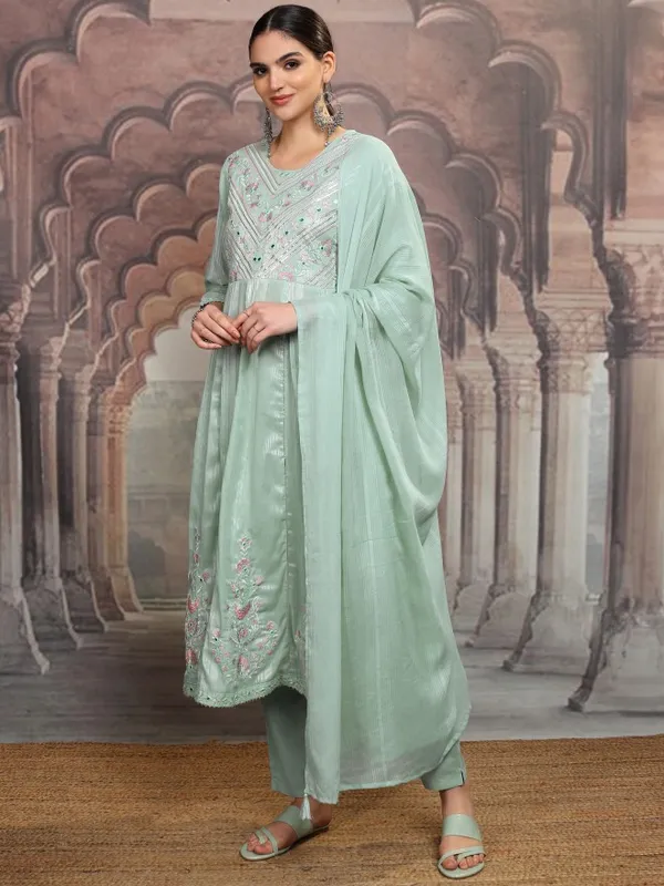 Vishudh Women Green Women Kurta With Trousers And Dupatta