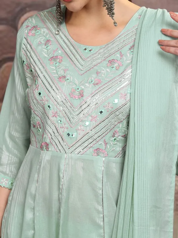 Vishudh Women Green Women Kurta With Trousers And Dupatta
