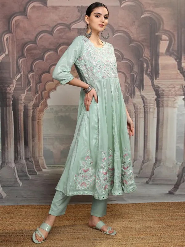 Vishudh Women Green Women Kurta With Trousers And Dupatta