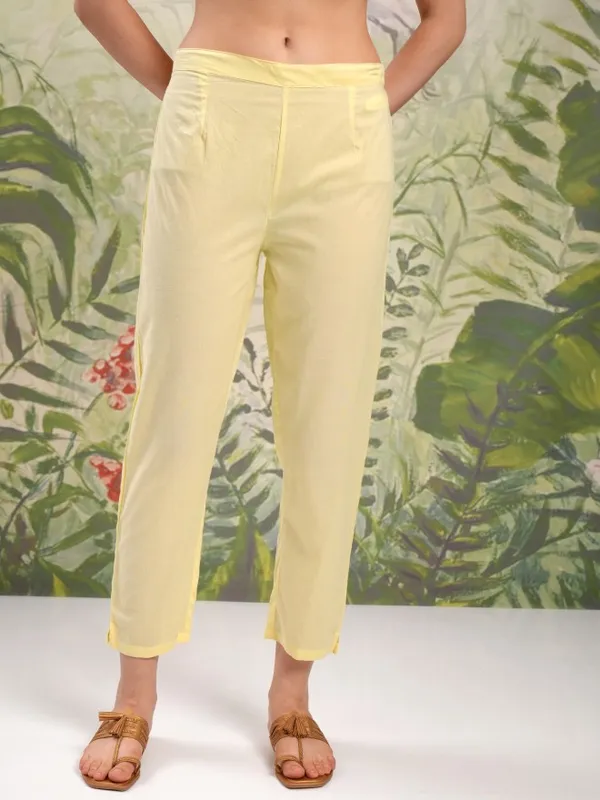 Vishudh Women Yellow Embroidered Kurta With Trousers And Dupatta