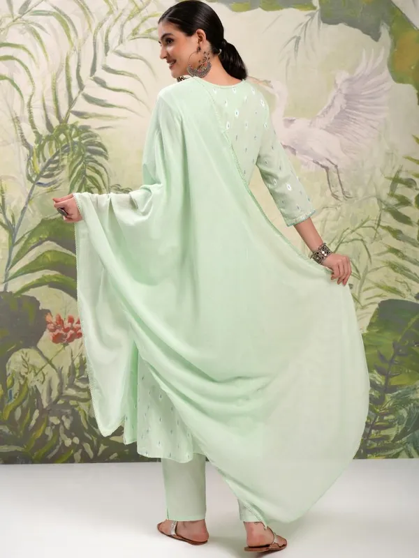 Vishudh Women Green Embroidered Kurta With Trousers And Dupatta