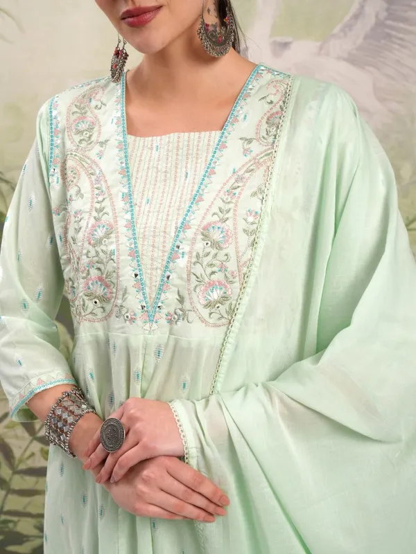 Vishudh Women Green Embroidered Kurta With Trousers And Dupatta