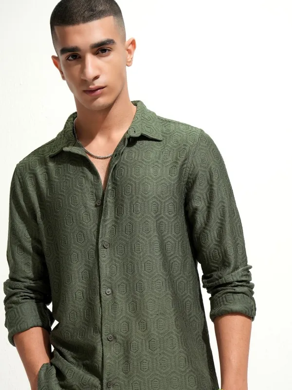 Highlander Men Green Relaxed Fit Casual Shirt