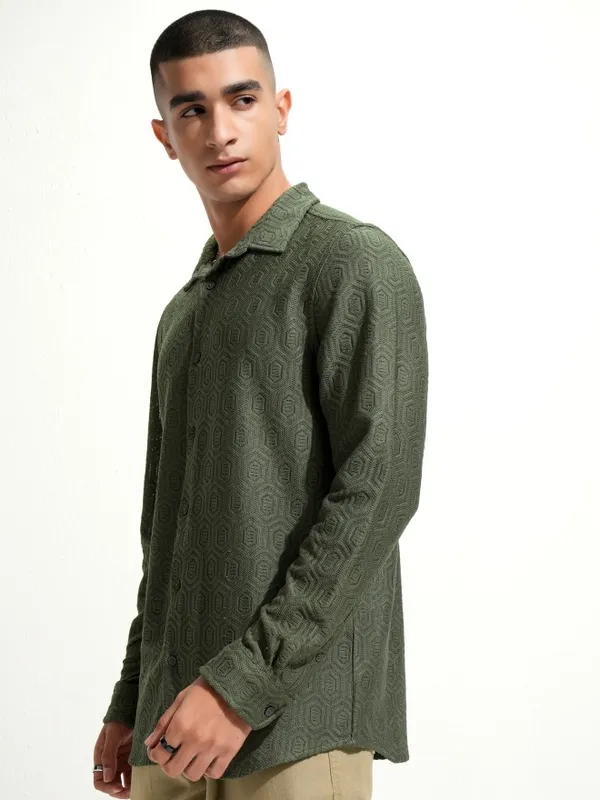 Highlander Men Green Relaxed Fit Casual Shirt