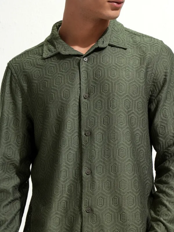 Highlander Men Green Relaxed Fit Casual Shirt