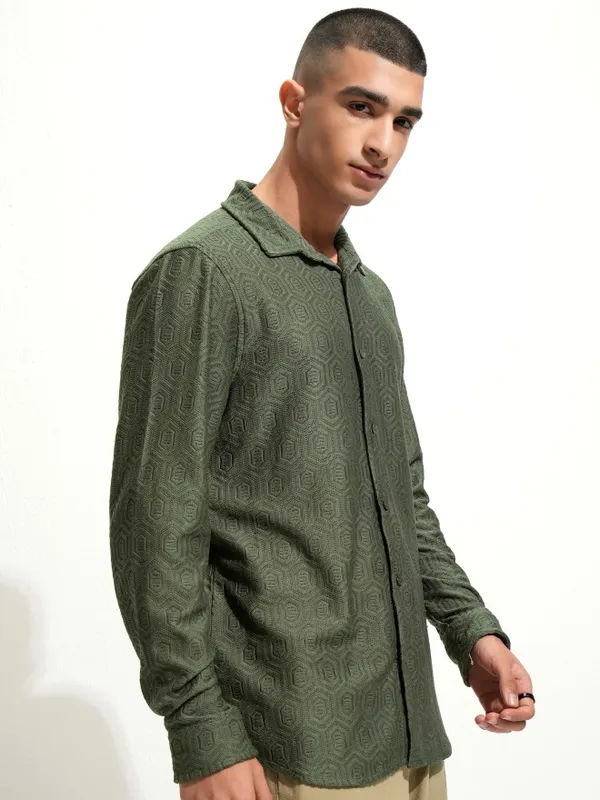 Highlander Men Green Relaxed Fit Casual Shirt