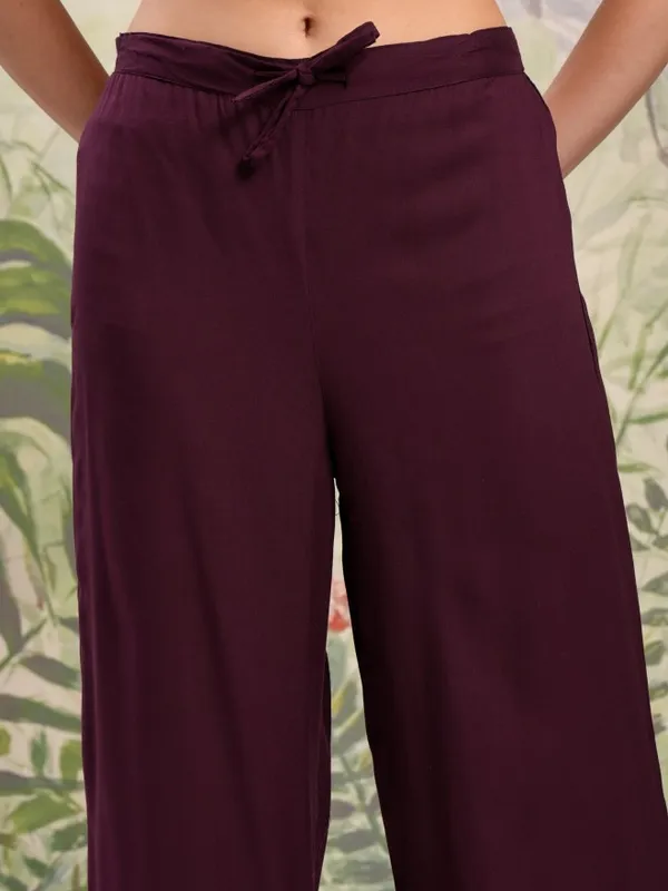 Vishudh Women Maroon Embroidered Kurta With Trousers And Dupatta