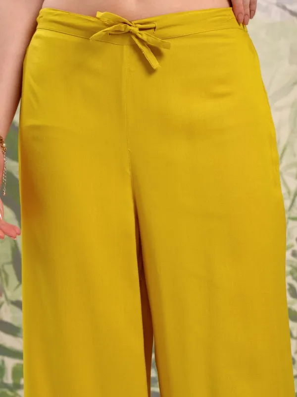 Vishudh Women Mustard Embroidered Kurta With Trousers And Dupatta