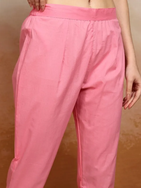 Vishudh Women Pink Embroidered Kurta With Trousers And Dupatta